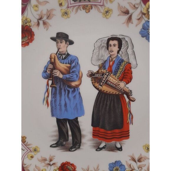 Rare VTG Limoges Decor Depose P Lenoir Plate Folk Couple Musicians 9.5" - Picture 2 of 7